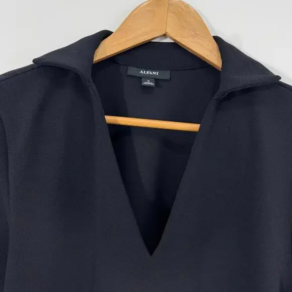 Alfani Women’s Size Medium Black Collared V Neck Tunic Top with Pockets NWT - Picture 2 of 8